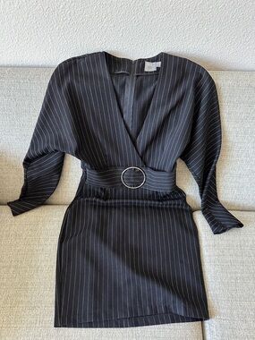 ASOS Pinstripe Black Belted Wrap Dress